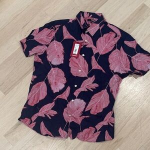 Men's Murano Navy and Pink Leaf Print Shirt